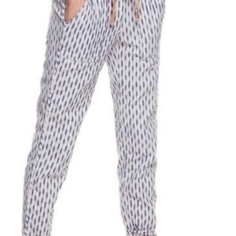 J Crew Pull On Pants Ikat Kilim Blue White Trouser